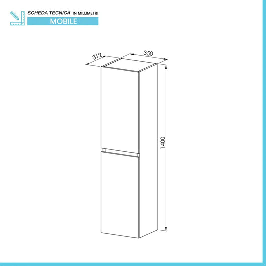 Pensile bagno sospeso rovere scuro H 140 con 2 ante soft-close  Mona