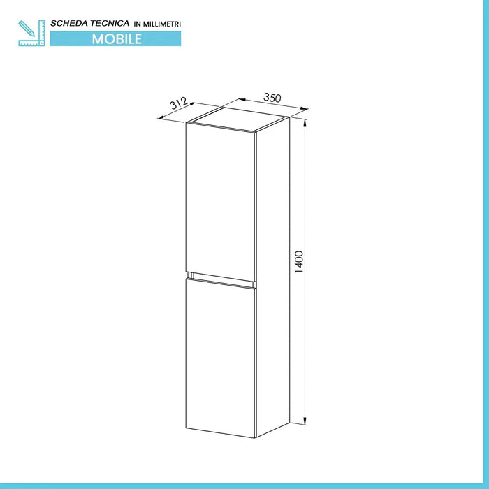 Pensile bagno sospeso rovere scuro H 140 con 2 ante soft-close  Mona