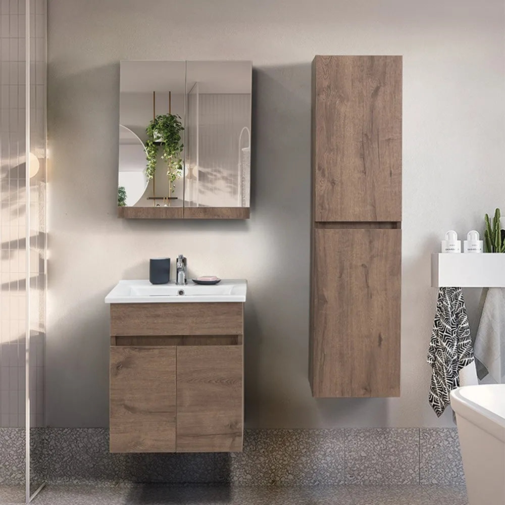 Pensile bagno sospeso rovere scuro H 140 con 2 ante soft-close  Mona