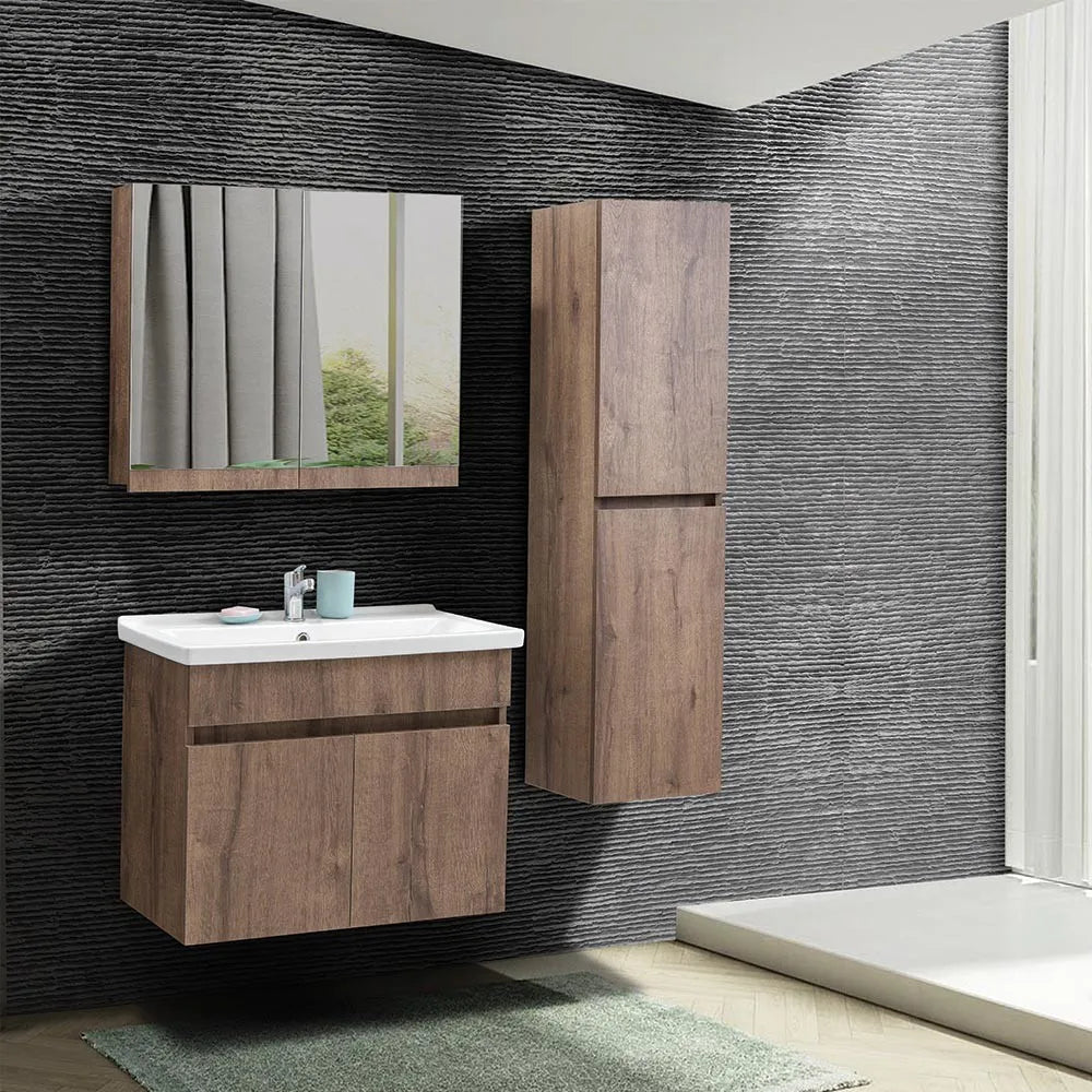 Pensile bagno sospeso rovere scuro H 140 con 2 ante soft-close  Mona