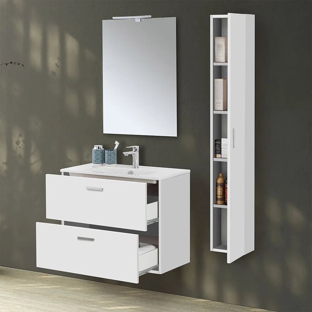 Pensile bagno sospeso150 H bianco con maniglia cromata  Martha