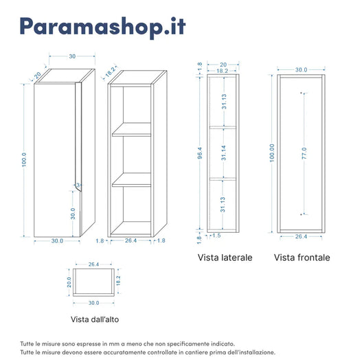 Colonna bagno sospesa altezza 100cm carta da zucchero reversibile | Ardenne
