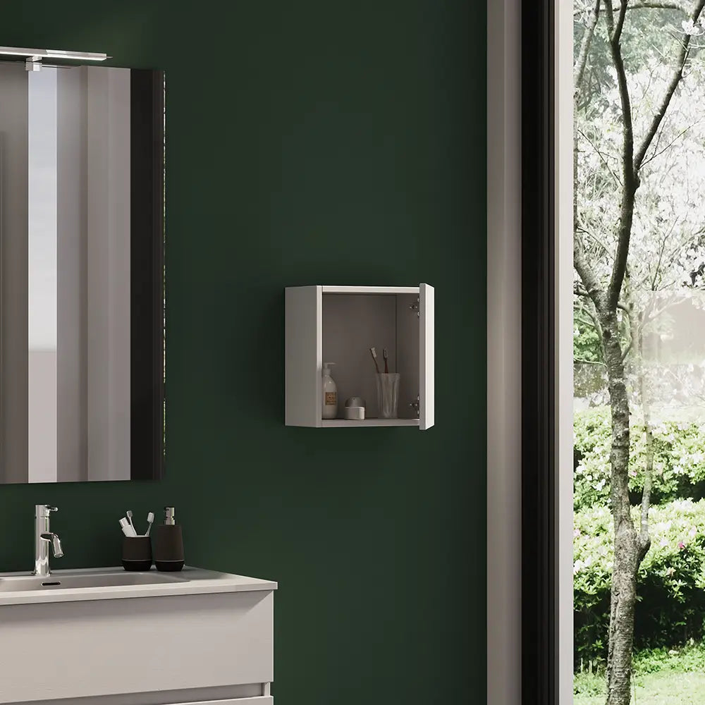 Pensile bagno sospeso 35x35 cm bianco effetto legno reversibile | Yili