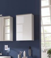 Mobile da bagno, 1 anta, finitura Bianco Laccato e top Grigio Cemento, ZCMGL-PN 