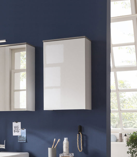 Mobile da bagno, 1 anta, finitura Bianco Laccato e top Grigio Cemento, ZCMGL-PN 