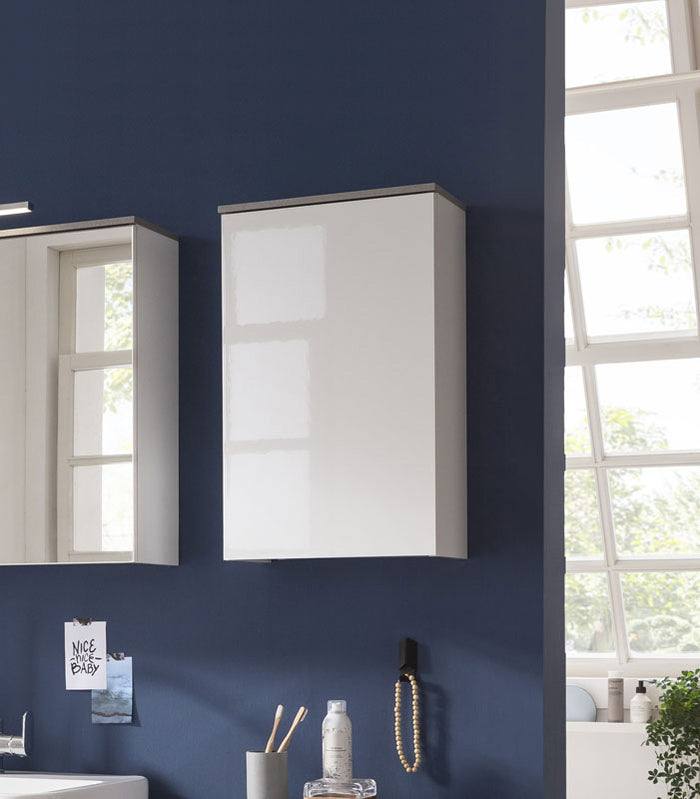 Mobile da bagno, 1 anta, finitura Bianco Laccato e top Grigio Cemento, ZCMGL-PN 