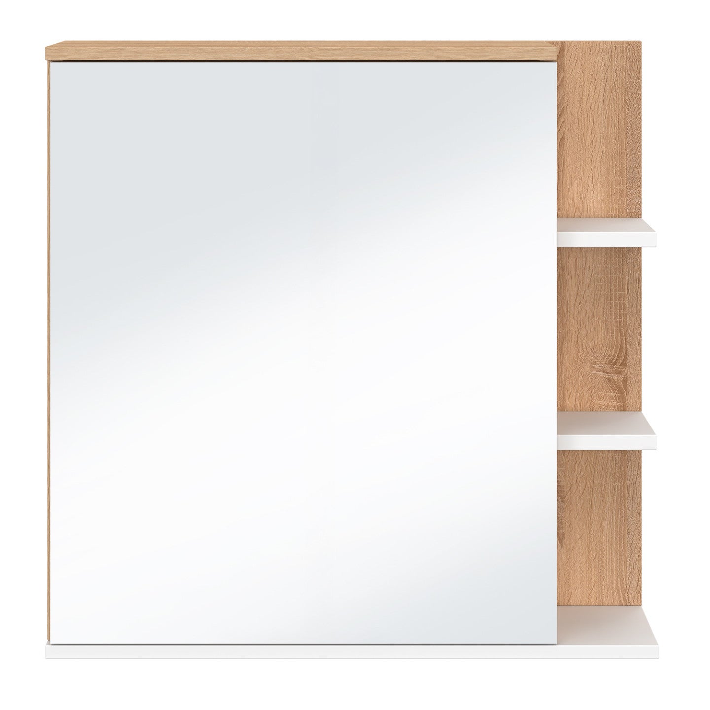 IDMarket - Pensile da bagno TOMI con specchio e mensole in faggio e bianco