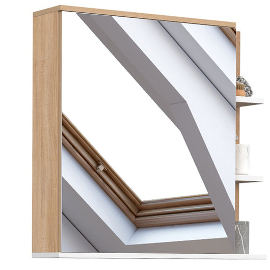 IDMarket - Pensile da bagno TOMI con specchio e mensole in faggio e bianco