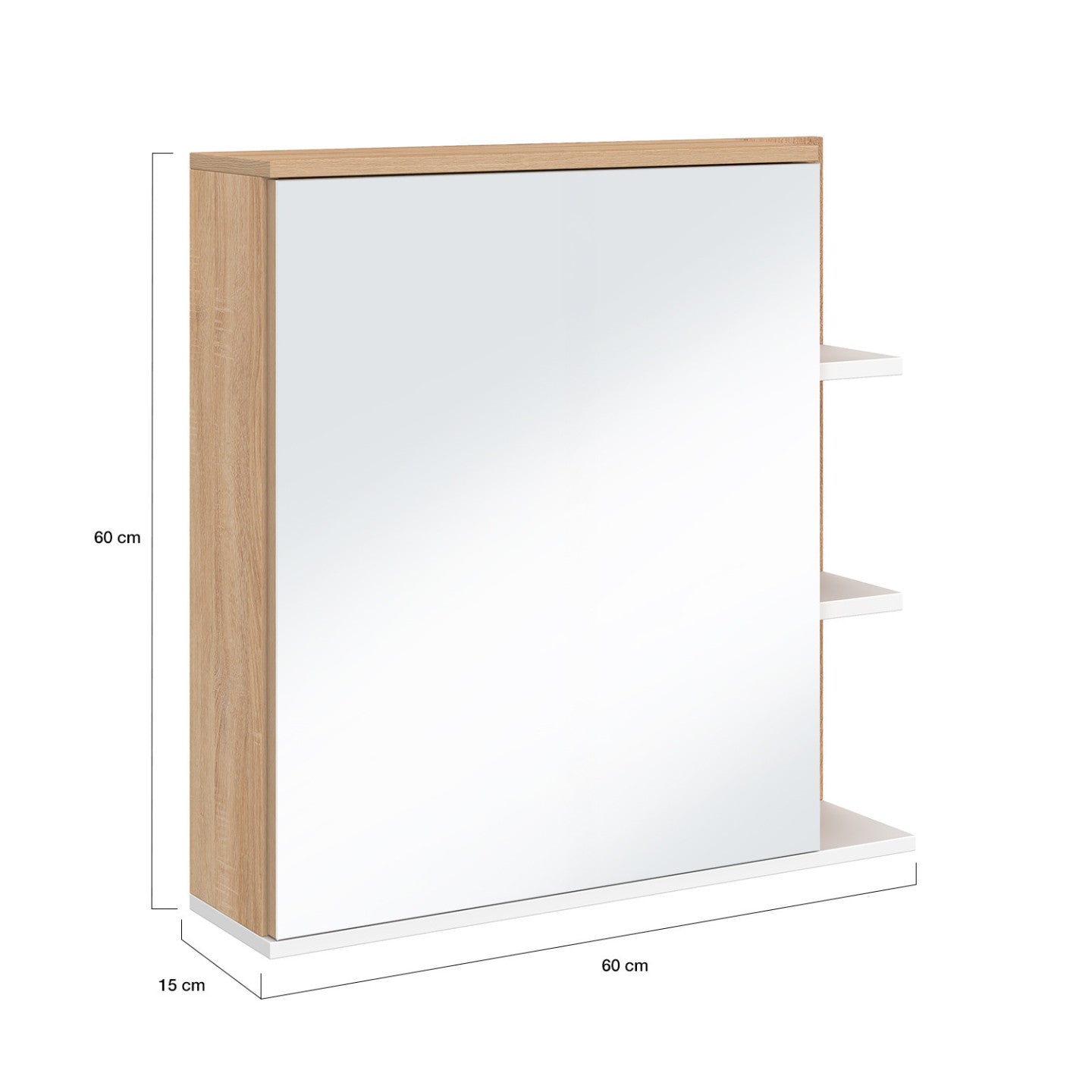 IDMarket - Pensile da bagno TOMI con specchio e mensole in faggio e bianco