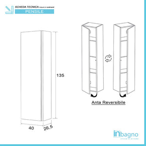 Pensile H135cm Effetto Pietra Oxid con 4 Ripiani