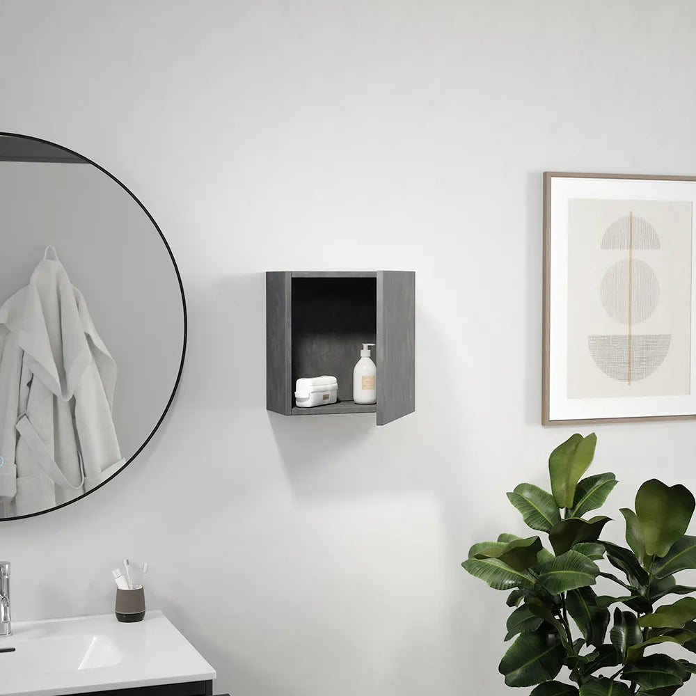 Pensile bagno sospeso con anta 33x36 cm effetto cemento scuro | Yili