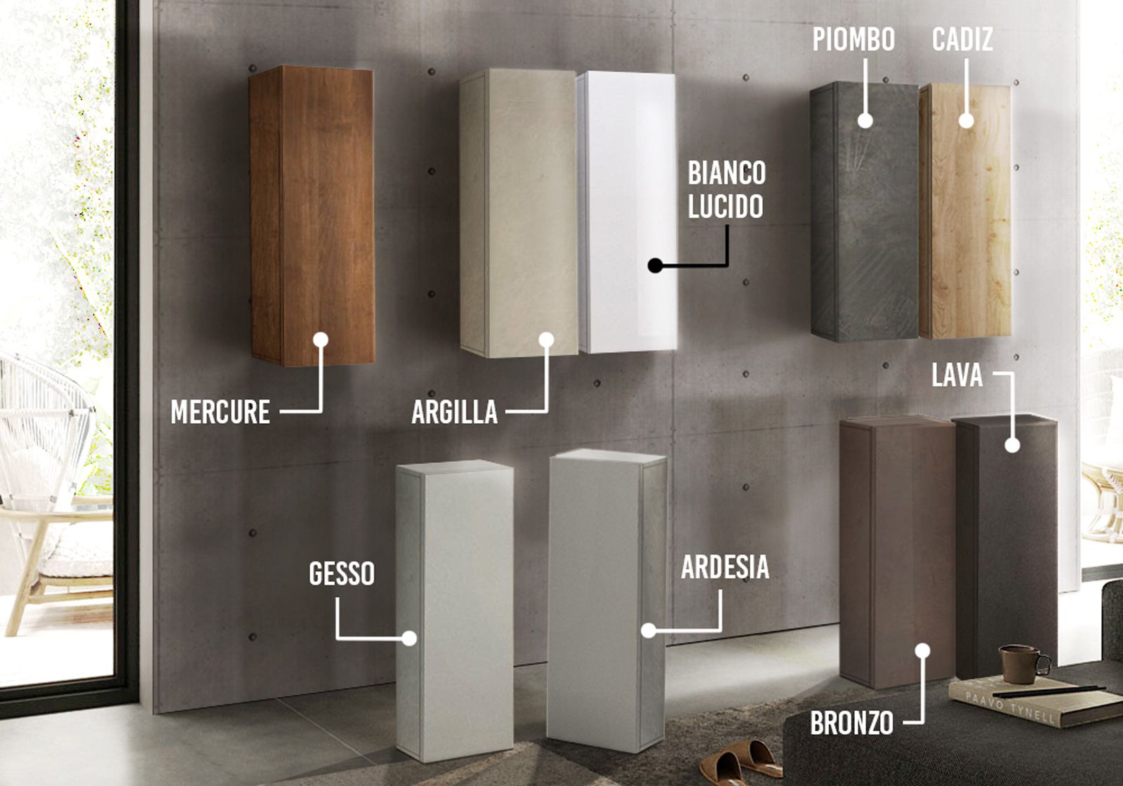 Pensile verticale L.29 cm stretto ad un'anta, finitura Cadiz, Made in Italy, ZLCINFNPENEW133