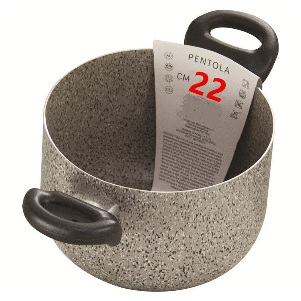 Trade Shop - Pentola A Doppio Manico Nero Antiaderente Pietra Diametro 16-18-20-22 Cm Utensile Cucina -    -22 Cm   -