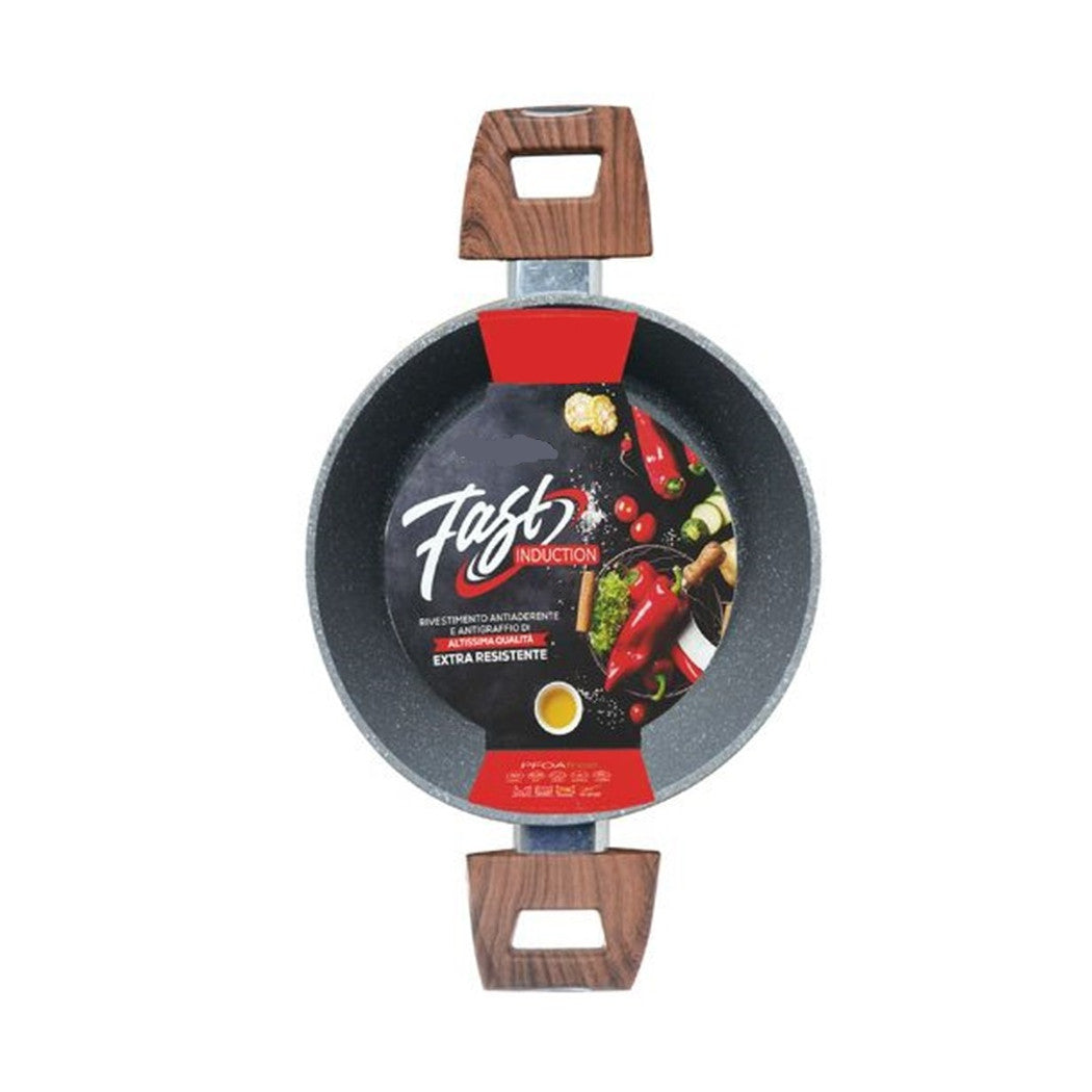 Trade Shop - Pentola Antiaderente Antigraffio Resistente 2 Manici Legno Per Piano Induzione Da ø16-20cm -