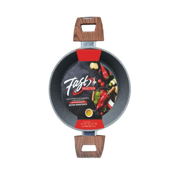 Trade Shop - Pentola Antiaderente Antigraffio Resistente 2 Manici Legno Per Piano Induzione Da ø16-20cm -