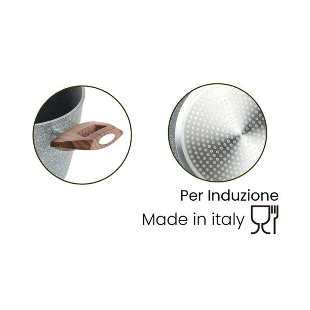 Trade Shop - Pentola Antiaderente Antigraffio Resistente 2 Manici Legno Per Piano Induzione Da ø16-20cm -