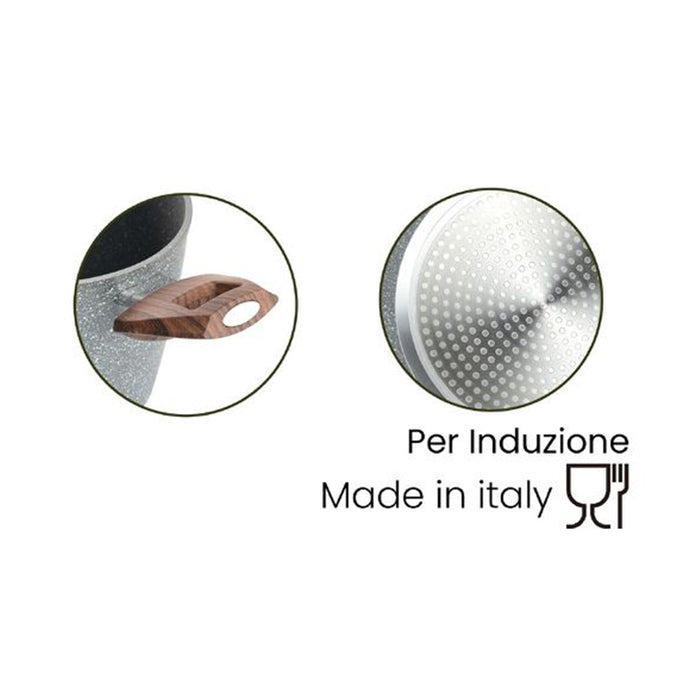Trade Shop - Pentola Antiaderente Antigraffio Resistente 2 Manici Legno Per Piano Induzione Da ø16-20cm -