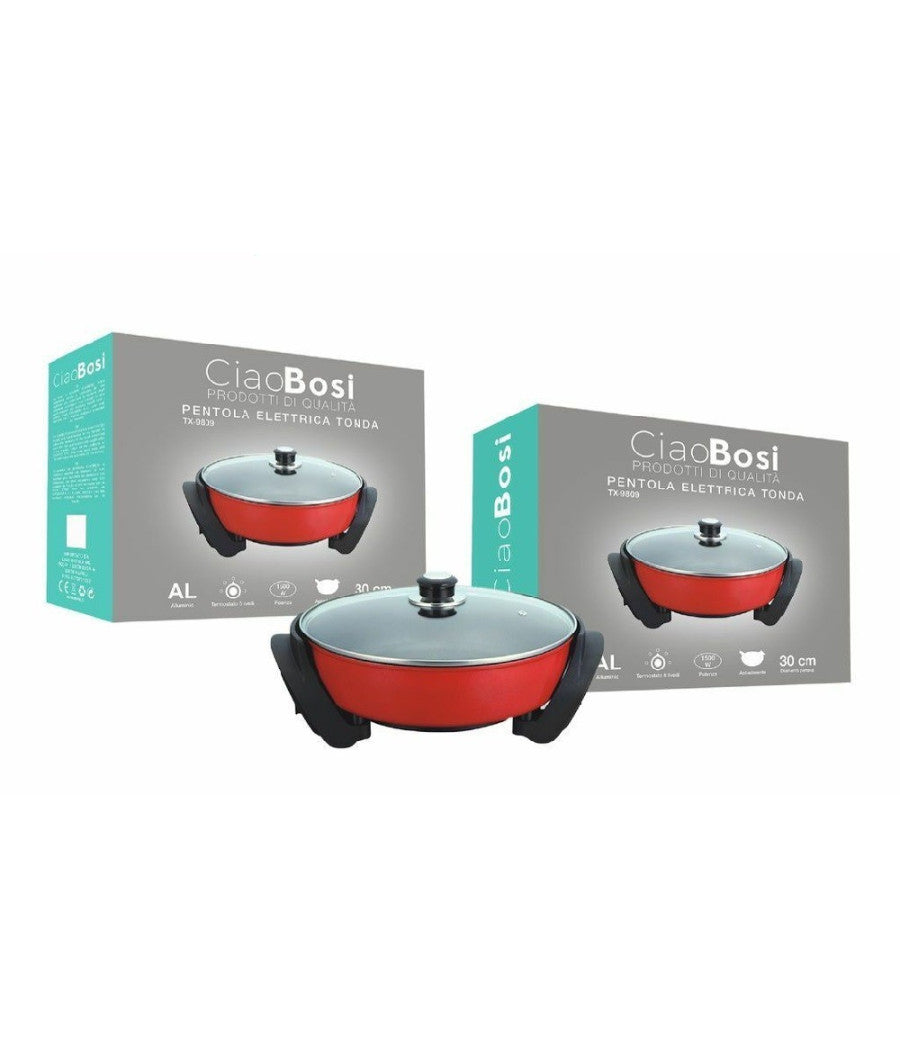 Pentola Elettrica Padella Casseruola Tonda Antiaderente 30cm 1500w Cucina Tx-9809         