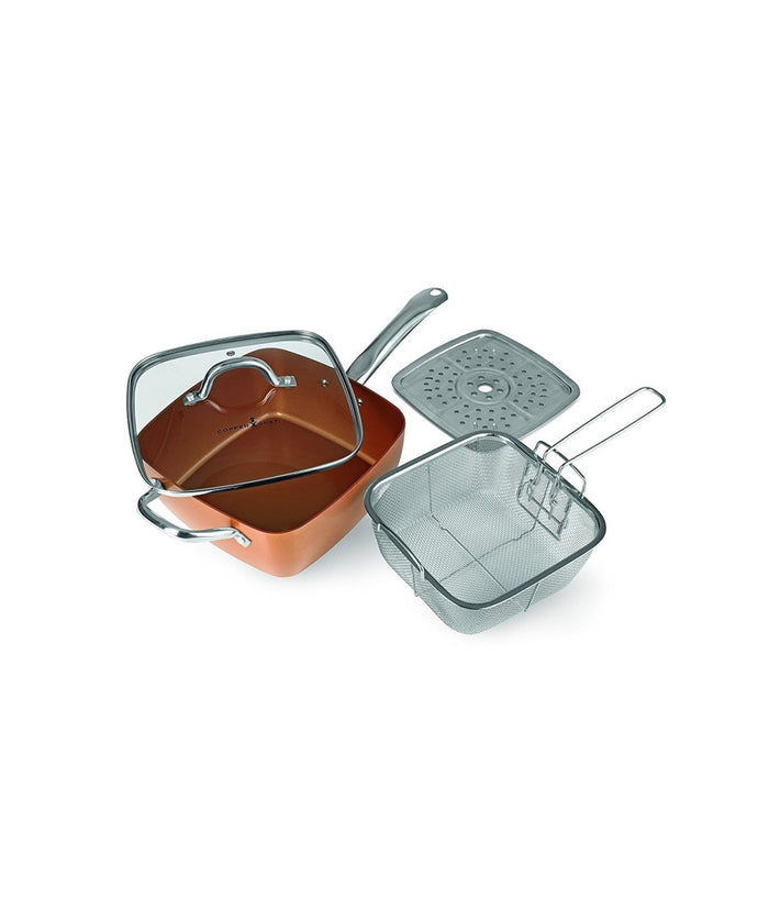 Trade Shop - Pentola Quadrata 4 In 1 Casseruola Da Forno E Friggitrice Con Coperchio In Vetro -