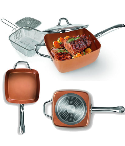 Pentola Quadrata 4 In 1 Casseruola Da Forno E Friggitrice Con Coperchio In Vetro