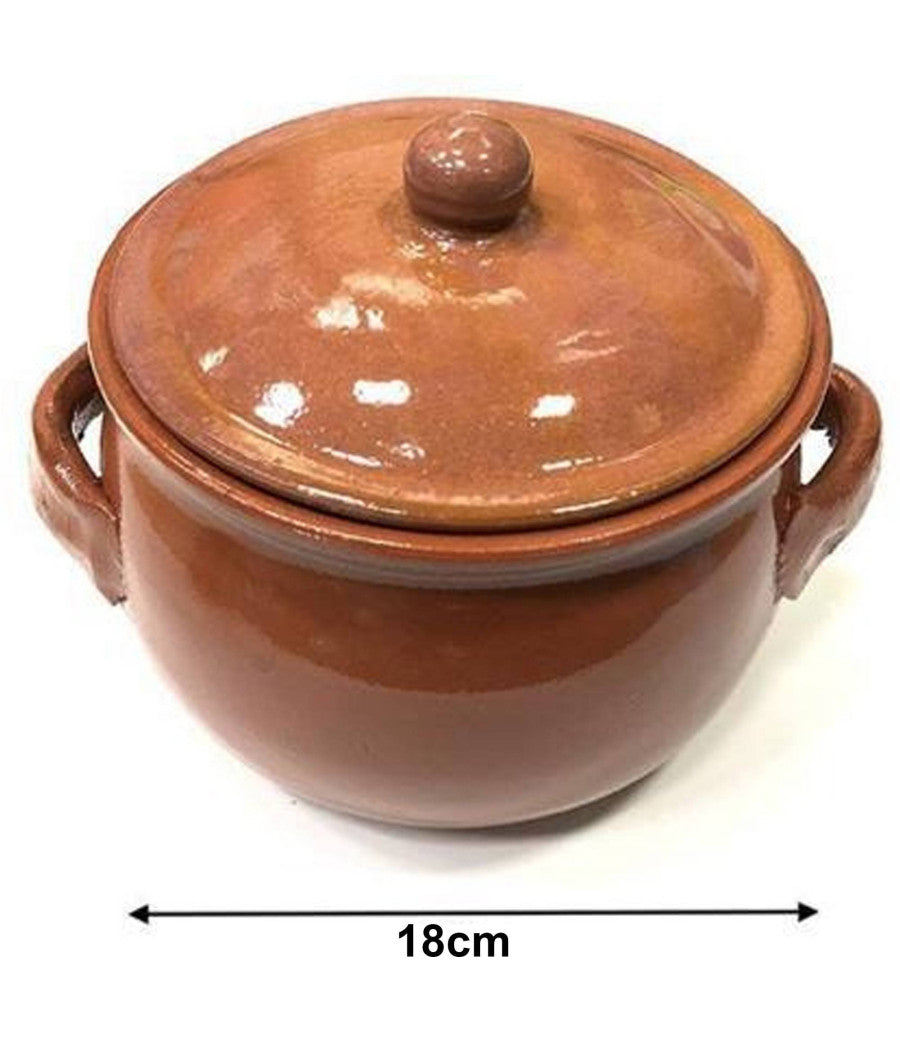 Pentola Tegame In Terracotta Bombata Con Manici E Coperchio Da Forno Cottura 18         