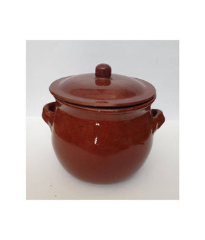 Pentola Tegame In Terracotta Bombata Con Manici E Coperchio Da Forno Cottura 22         