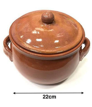 Pentola Tegame In Terracotta Bombata Con Manici E Coperchio Da Forno Cottura 22         