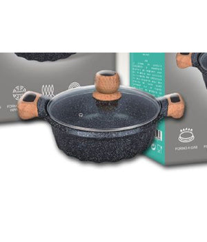 Pentola Tegame Per Zuppa Rivestito Granito Con Coperchio Fondo Basso 24cm T-9480         