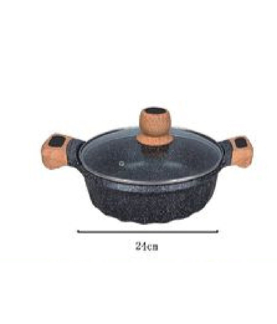 Pentola Tegame Per Zuppa Rivestito Granito Con Coperchio Fondo Basso 24cm T-9480         