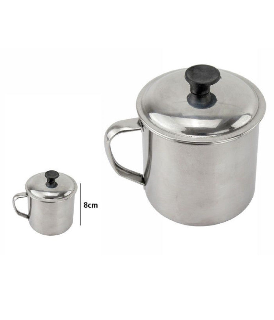 Pentolino Bollilatte Bicchiere Acciaio 8 Cm Metallo Con Manico Coperchio 67507         