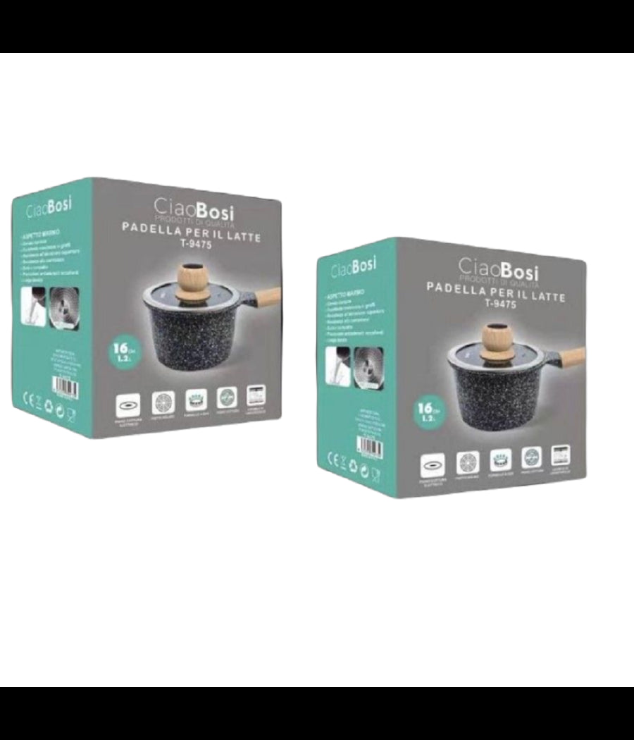 Pentolino Padella Latte Pentola Bollilatte Con Manico Coperchio 16cm 1,2lt T-9475         