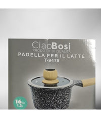 Pentolino Padella Latte Pentola Bollilatte Con Manico Coperchio 16cm 1,2lt T-9475         