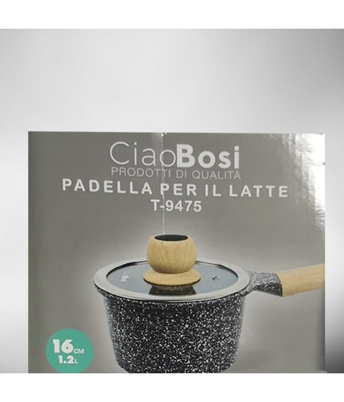 Pentolino Padella Latte Pentola Bollilatte Con Manico Coperchio 16cm 1,2lt T-9475         