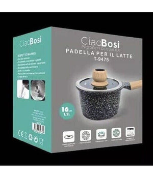 Pentolino Padella Latte Pentola Bollilatte Con Manico Coperchio 16cm 1,2lt T-9475         