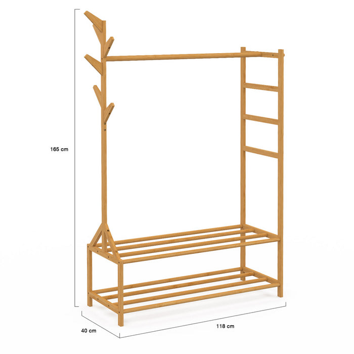 IDMarket - Perchero de bambú RITA con perchas y estantes 100 cm