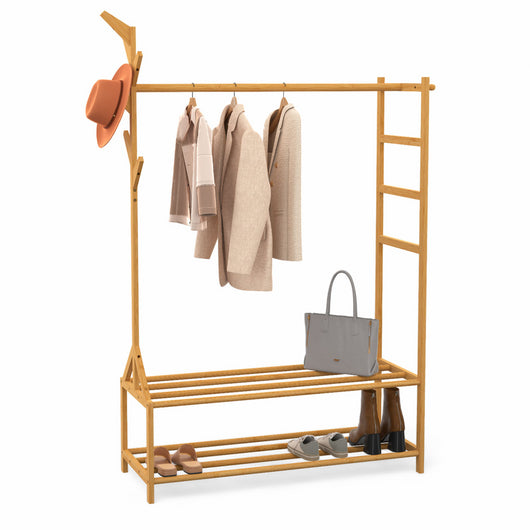 IDMarket - Perchero de bambú RITA con perchas y estantes 100 cm