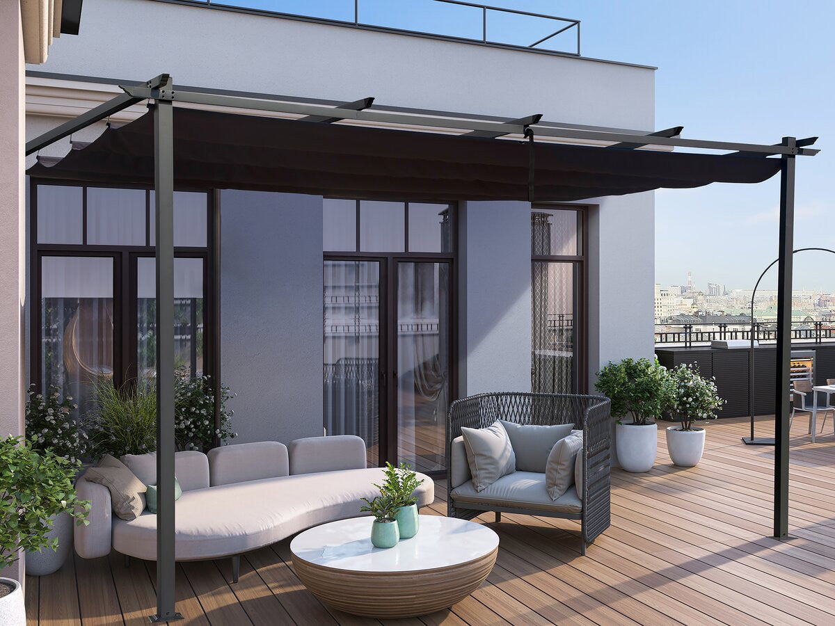 Pergola addossata in alluminio con tetto retrattile - 3 x 4 m - Grigio