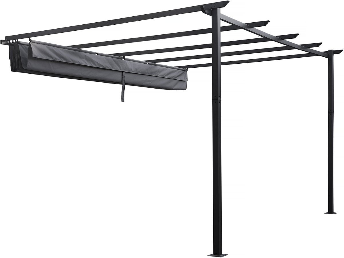 Pergola addossata in alluminio con tetto retrattile - 3 x 4 m - Grigio