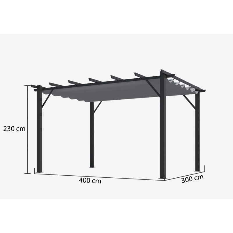 Pergola Alluminio ad Arco a 7 lamburde 400x300x230 Colore Antracite e Telo di Copertura