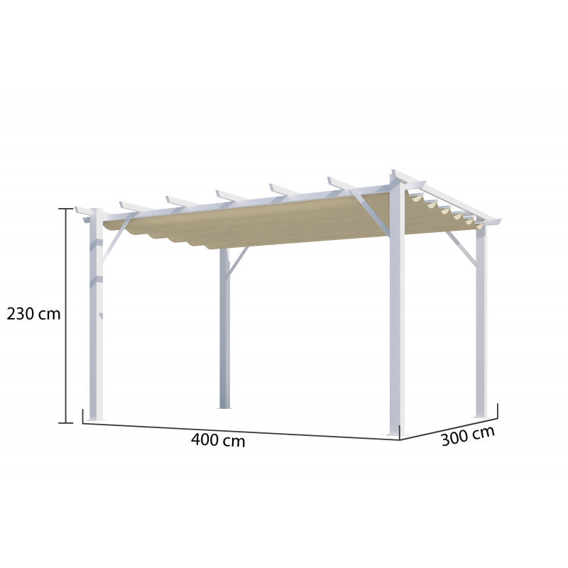 Pergola Alluminio ad Arco a 7 lamburde 400x300x230 Colore Bianco e Telo di Copertura