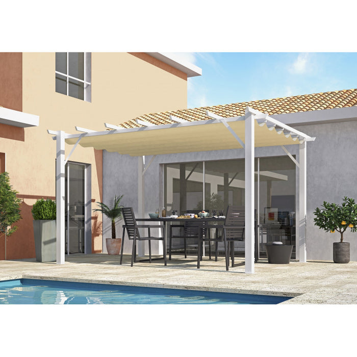 Pergola Alluminio ad Arco a 7 lamburde 400x300x230 Colore Bianco e Telo di Copertura