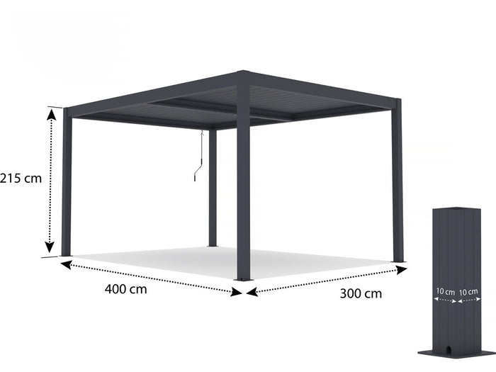 Pergola bioclimatica "Windsor" in alluminio con led 3 x 4 - Grigio