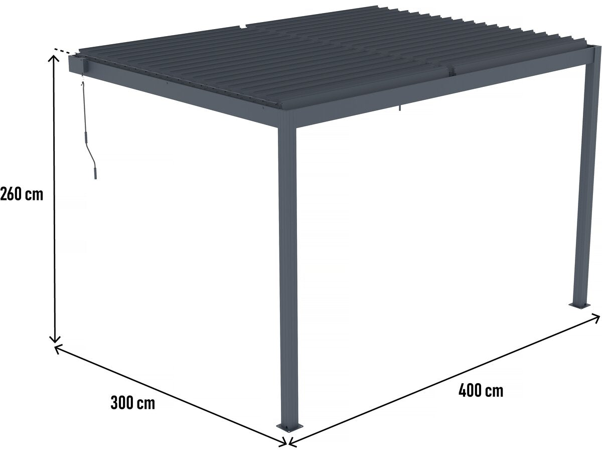 Pergola bioclimatica addossata "Windsor" con led - 3 x 4 m - Antracite