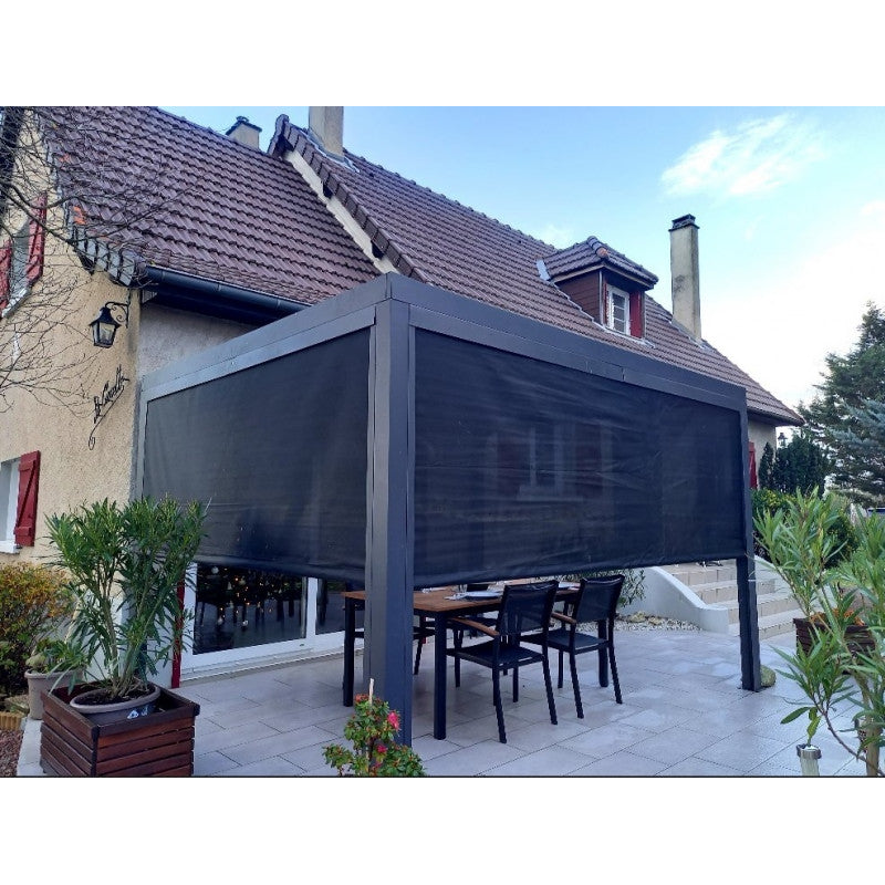 Pergola Bioclimatica 360x300 con Lamelle e Tenda Manuale Colore Grigio