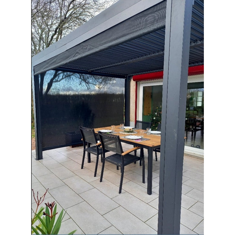 Pergola Bioclimatica 360x300 con Lamelle e Tenda Manuale Colore Grigio