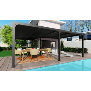 Pergola bioclimatica angolare in Alluminio dimensioni 710x600x360x300x360 con tetto a lamelle