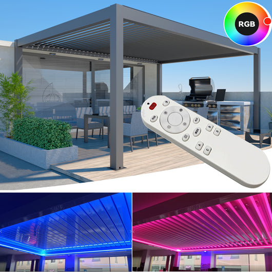 Pergola bioclimatica 3x4m apertura lamelle motorizzata con impianto led rgb - Antracite