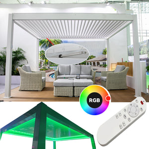 Pergola bioclimatica 3x4m apertura lamelle motorizzata con impianto led rgb - Bianco
