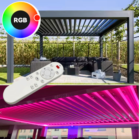 Pergola bioclimatica 4x4m apertura lamelle motorizzata con impianto led rgb - Antracite
