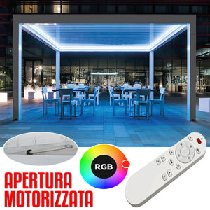 Pergola bioclimatica 4x4m apertura lamelle motorizzata con impianto led rgb - Bianco